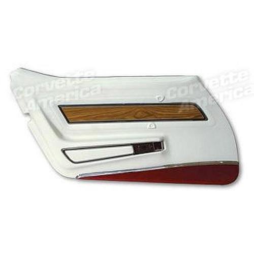 Corvette Door Panel. White Deluxe With Firethorn Carpet And Teak Insert LH: 1976