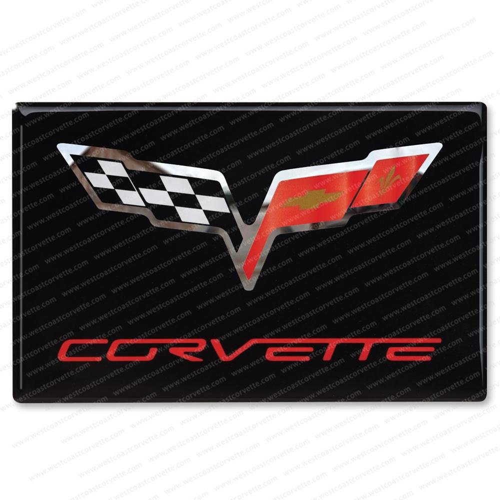 Corvette Gloss Domed Decal w/Chrome Outline - 5 7/8" x 3 5/8" : 2005-2013 C6