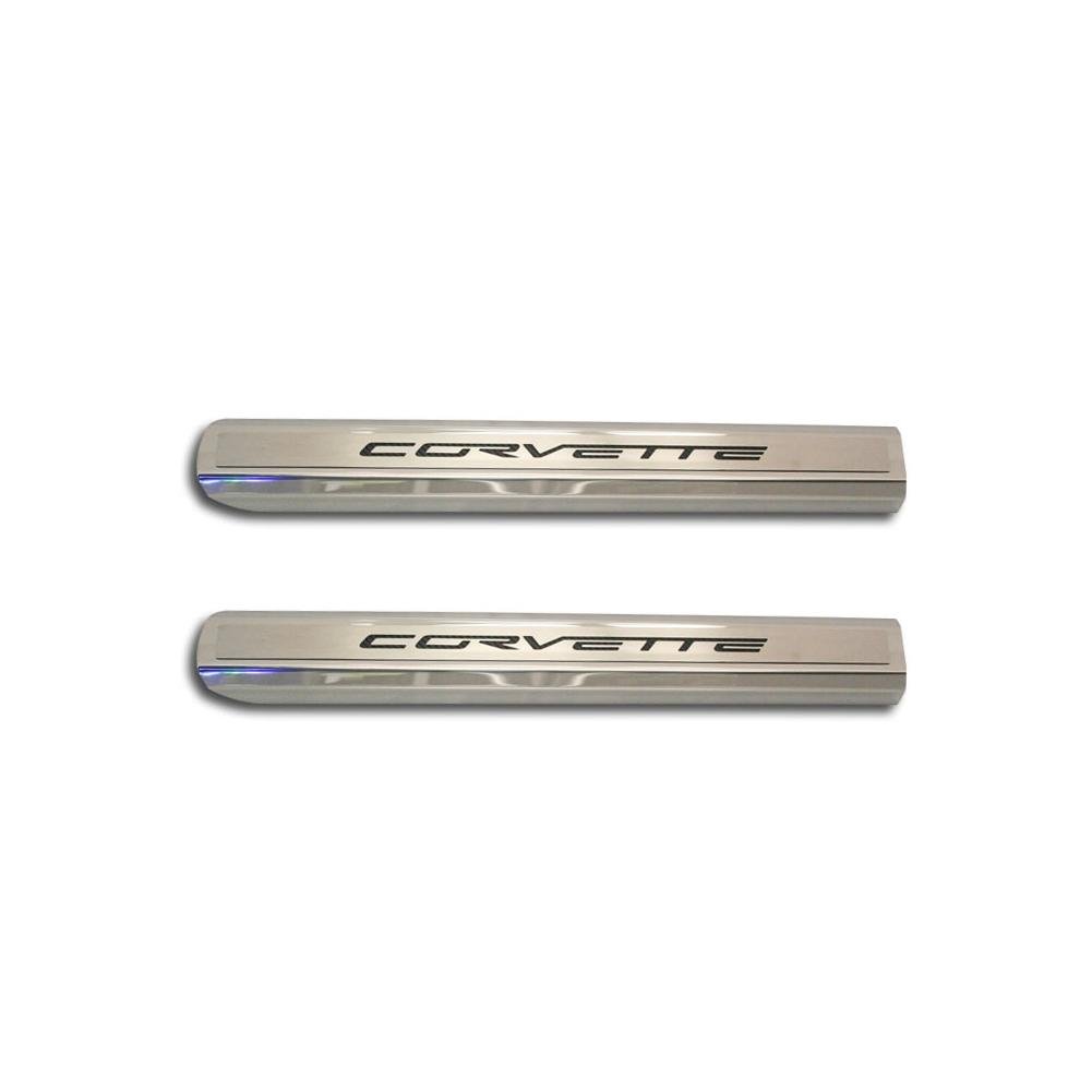 Corvette C6 Executive Series Door Sill - Polished/Brushed Inner - Colored Carbon Fiber Inlay : 2005-2013 C6