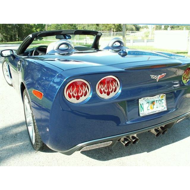 Corvette Taillight Grilles with Flames - Polished Stainless Steel 4 Pc. : 2005-2013 C6,Z06,ZR1,Grand Sport