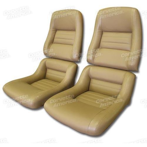 Corvette Mounted Leather Seat Covers. Camel Lthr/Vnyl Original 2-Bolster: 1981-1982