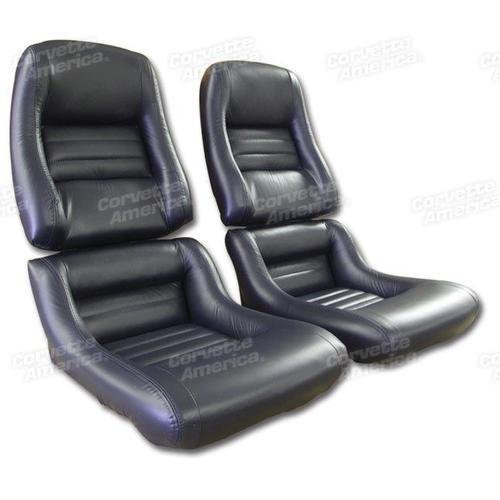 Corvette Mounted Leather Seat Covers. Dark Blue 100%-Leather 2-Bolster: 1979-1981