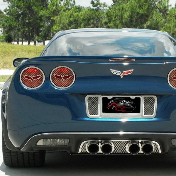 Corvette 5th Brake Light Trim with Crossed Flags - Polished Stainless Steel : 2005-2013 C6, Z06, ZR1, Grand Sport
