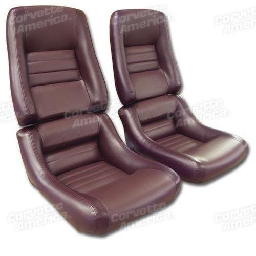 Corvette Mounted Leather Seat Covers. Claret Lthr/Vnyl Original 4-Bolster: 1980