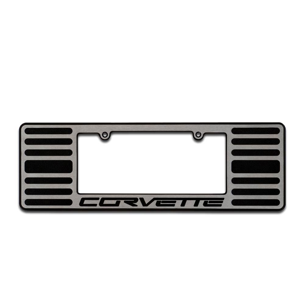 Corvette License Plate Frame - Two-Tone Billet Aluminum with Corvette Script : 2005-2013 C6,Z06,ZR1,Grand Sport