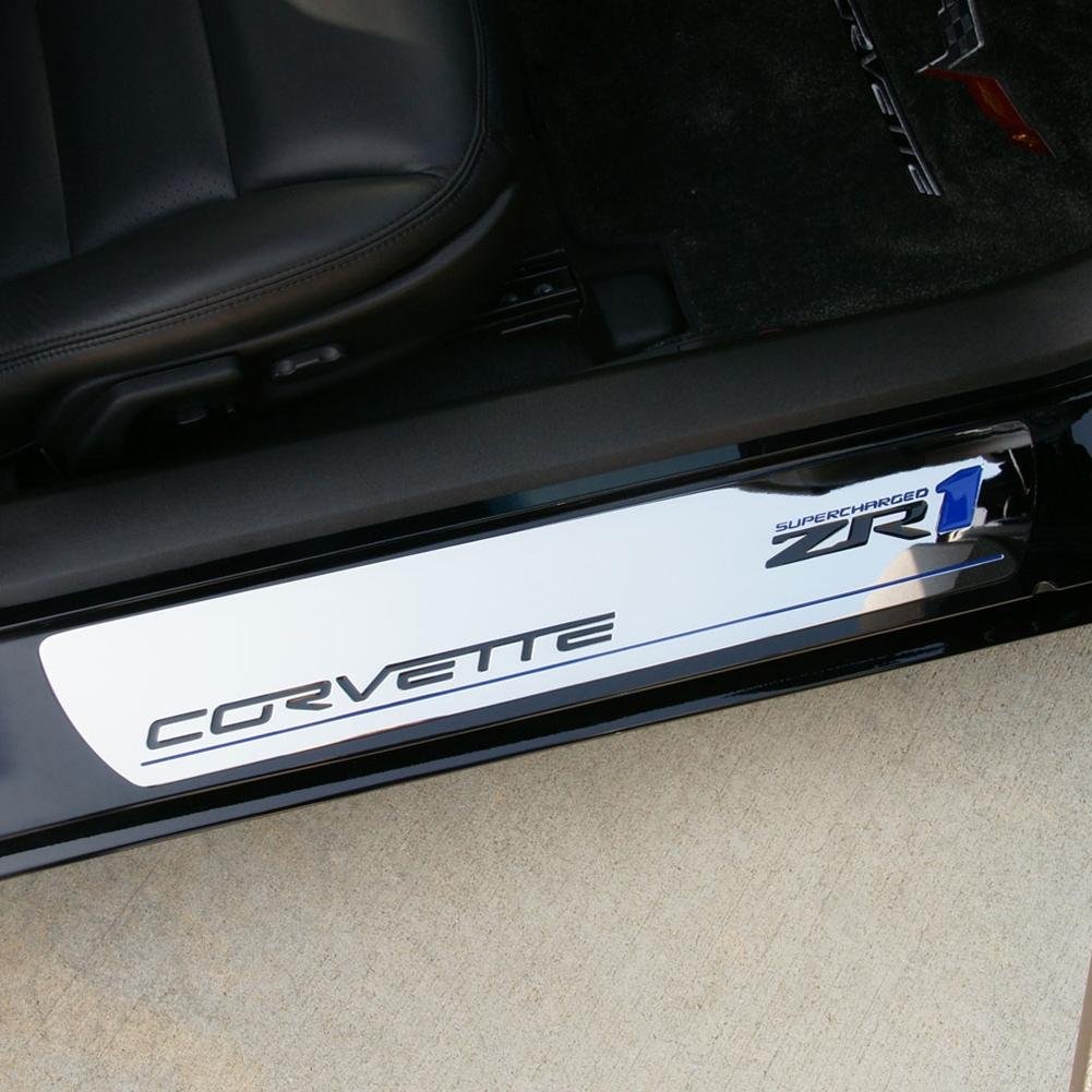 Corvette Door Sill Plates - Billet Chrome with ZR1 Logo : 2009-2013
