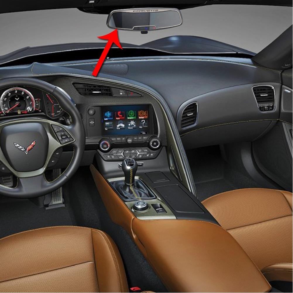 Corvette Rear View Mirror Trim with "CORVETTE" Script - Auto-Dim Mirror : C7 Stingray, Z51