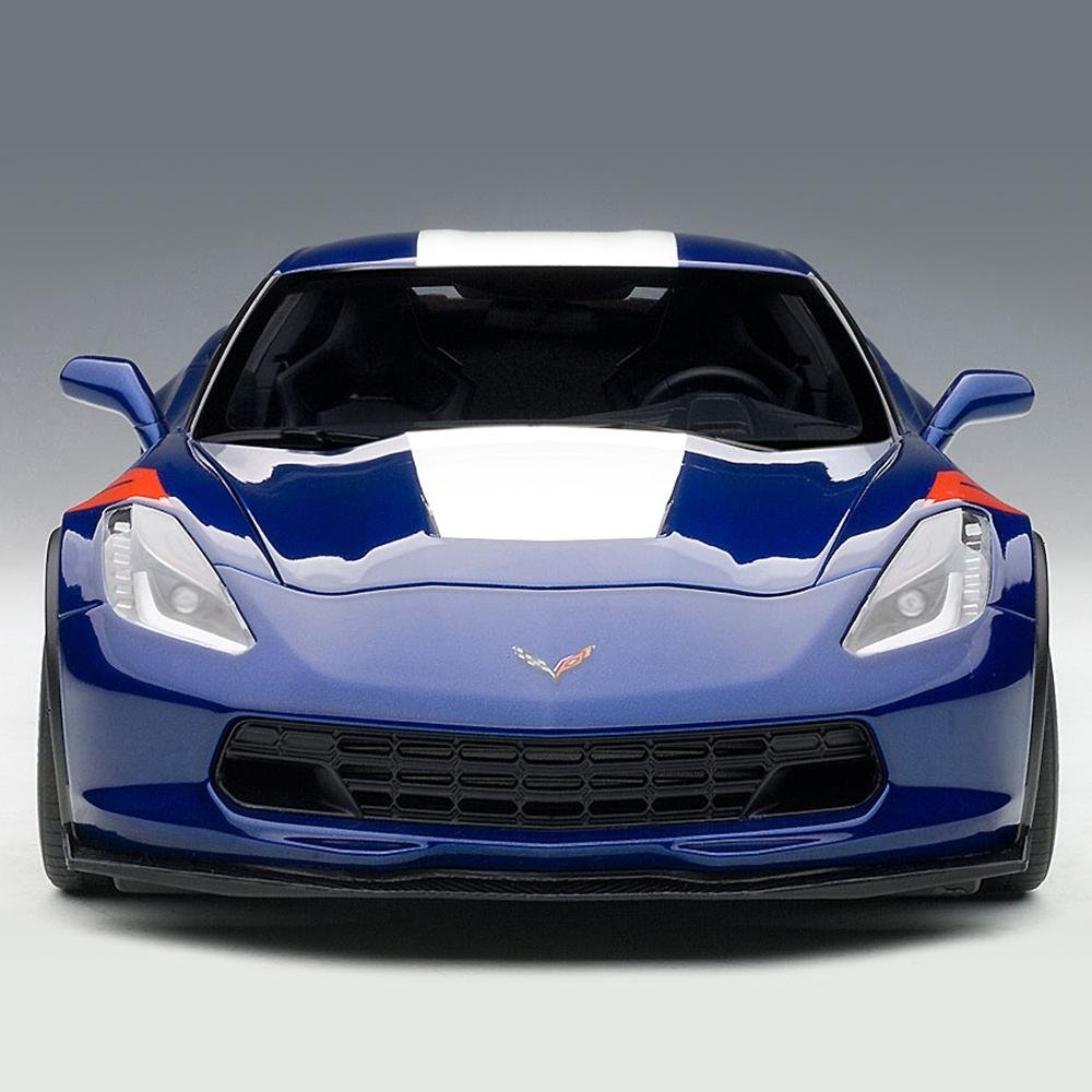 C7 Corvette Grand Sport - Admiral Blue w/White Stripe, Red Fender Hash Marks : Die Cast 1:18