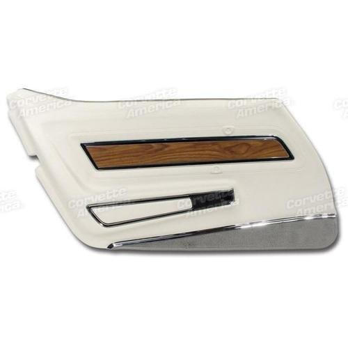 Corvette Door Panel. White Deluxe With Dk Smoke Carpet With Teak Insert LH: 1976