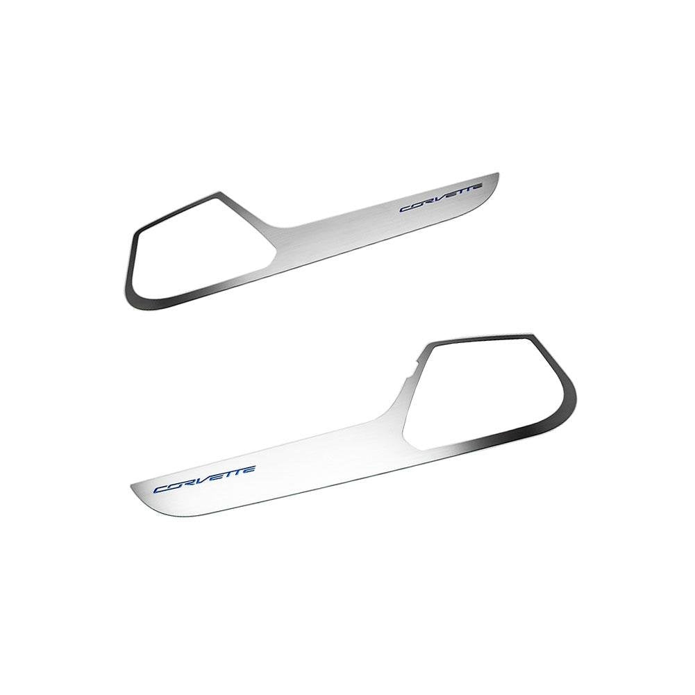Corvette Door Guards - Brushed Trim with Black Corvette Inlay : C7 Stingray, Z51