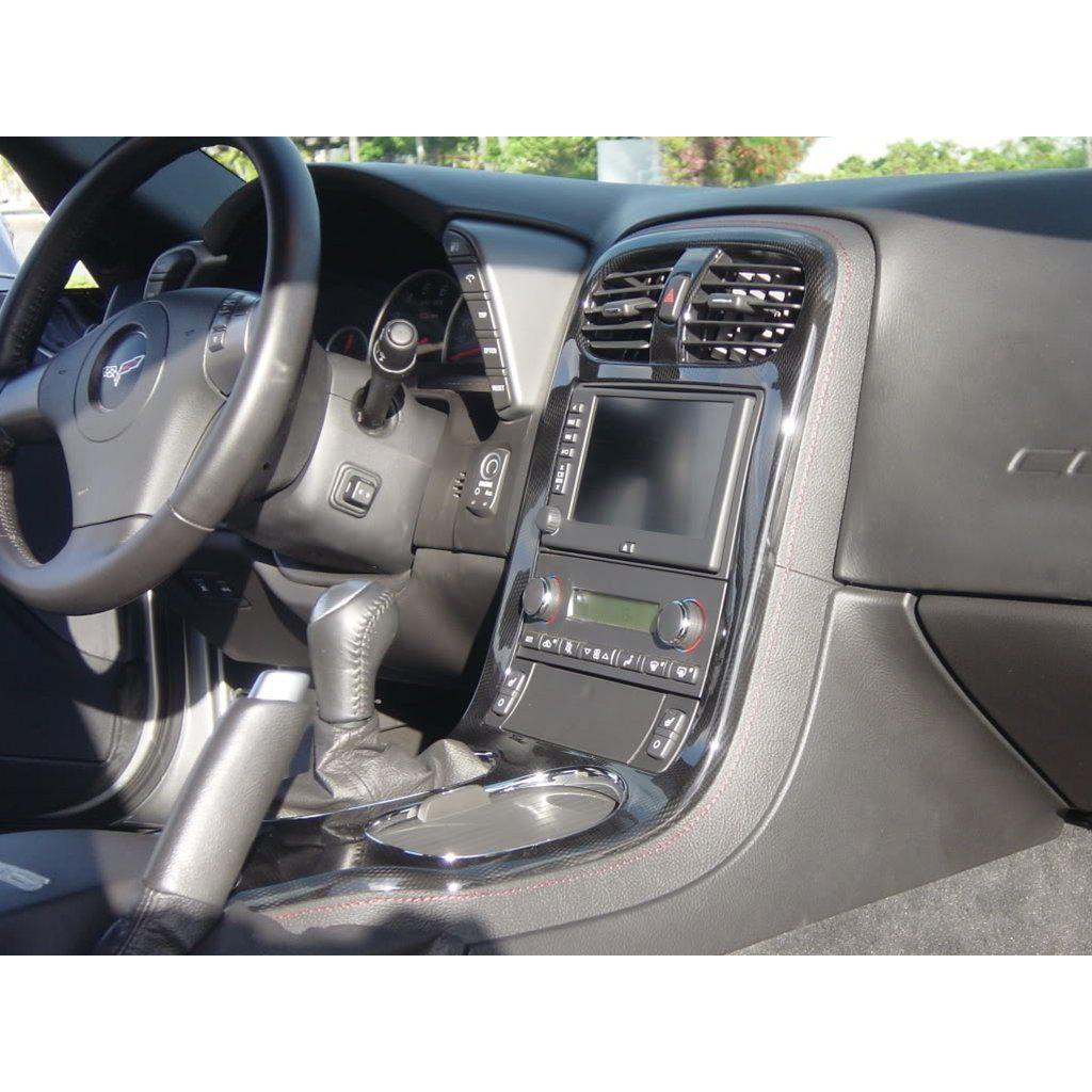 Corvette Carbon Fiber Center Console with Leather Trim : 2005-2007 C6