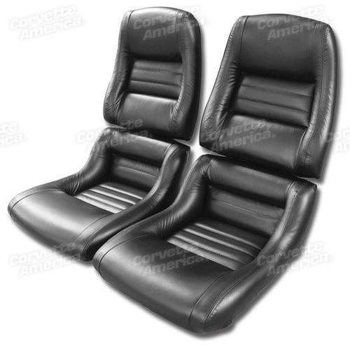 Corvette Mounted Leather Seat Covers. Black 100%-Leather 2-Bolster: 1979-1981
