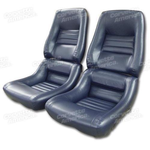 Corvette Mounted Leather Seat Covers. Dk Blue Lthr/Vnyl Original 4-Bolstr: 1979-1981