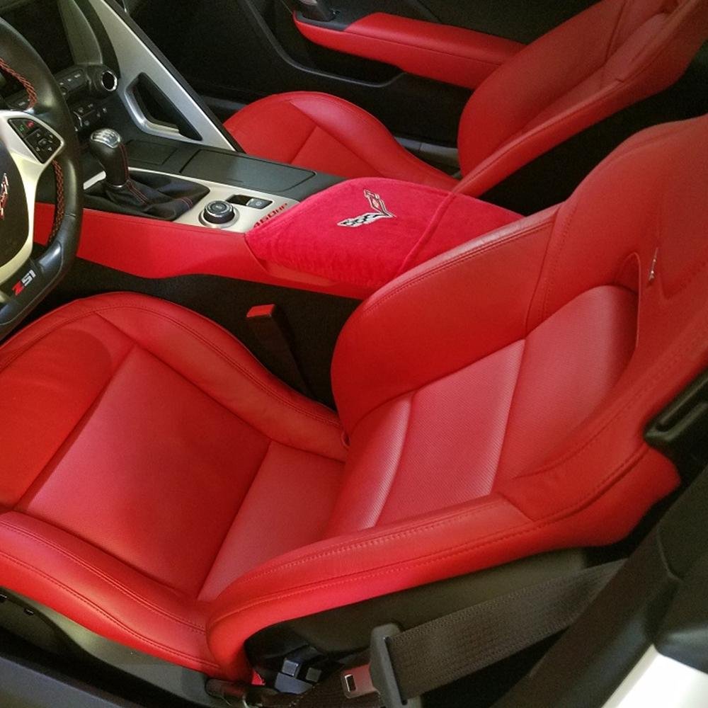C7 Corvette Seat Armour Console Cover w/Crossed Flags Logo - Adrenalin Red : C7 Stingray