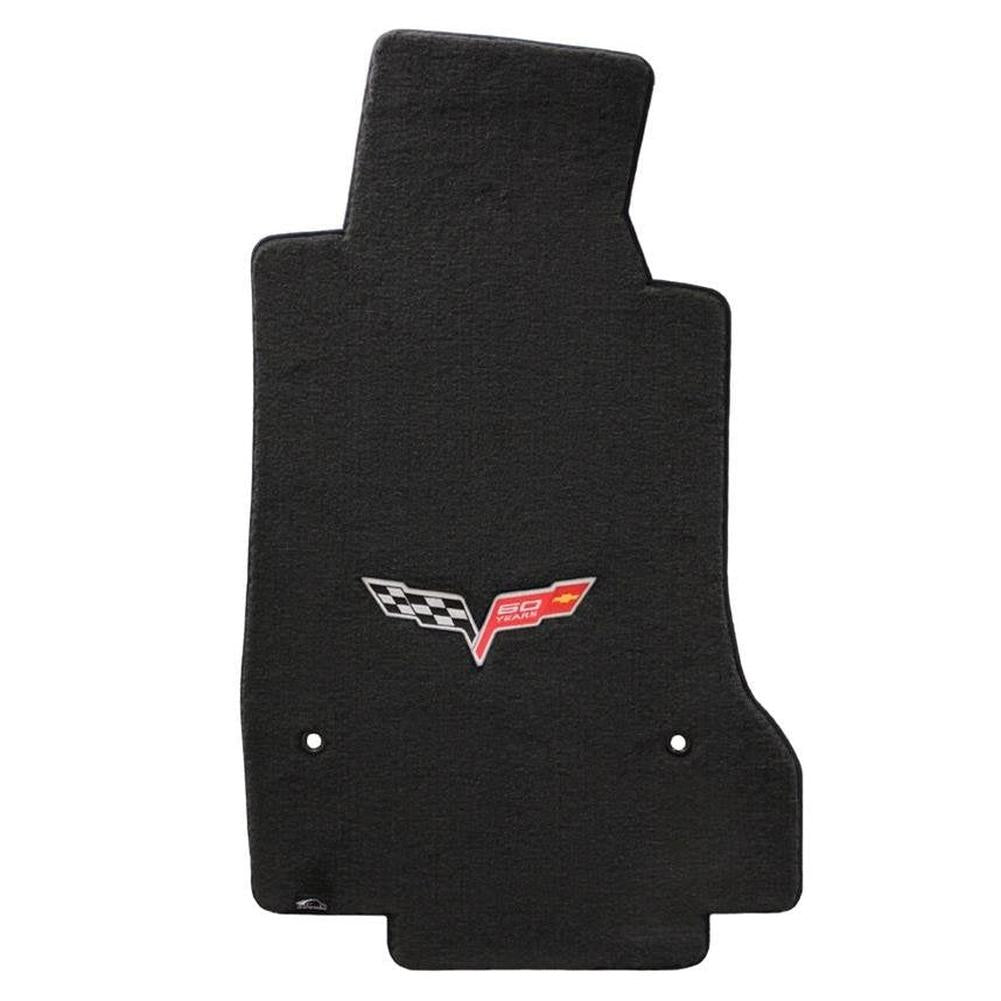 Corvette Lloyd Ultimat Floor Mats - 60th Anniversary in Cross Flags : Late 2013 C6, Z06, Grand Sport & ZR1- Ebony - Set of 2