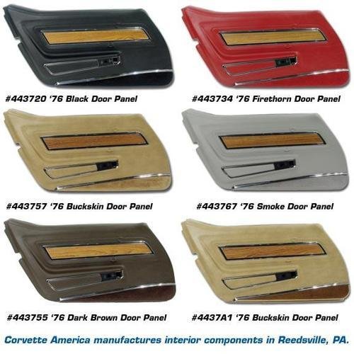 Corvette Door Panel. White Deluxe With Smoke Carpet With Teak Insert LH: 1976