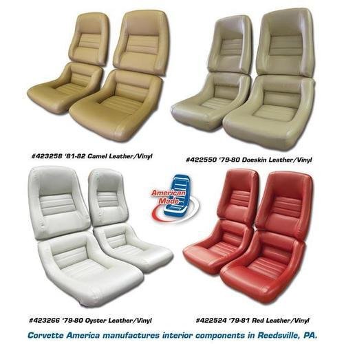 Corvette Mounted Leather Seat Covers. Silver Lthr/Vinyl Original 4-Bolstr: 1981