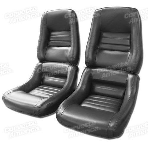 Corvette Mounted Leather Seat Covers. Charcoal 100%-Leather 4-Bolster: 1982