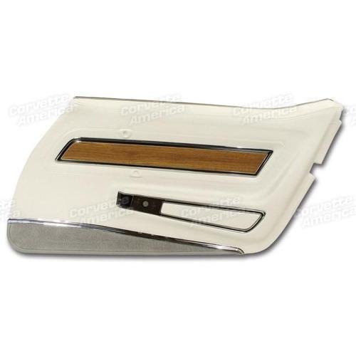 Corvette Door Panel. White Deluxe With Dk Smoke Carpet And Teak Insert RH: 1976