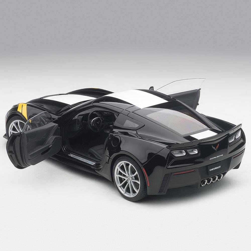 C7 Corvette Grand Sport - Black w/White Stripe, Yellow Fender : Die Cast 1:18