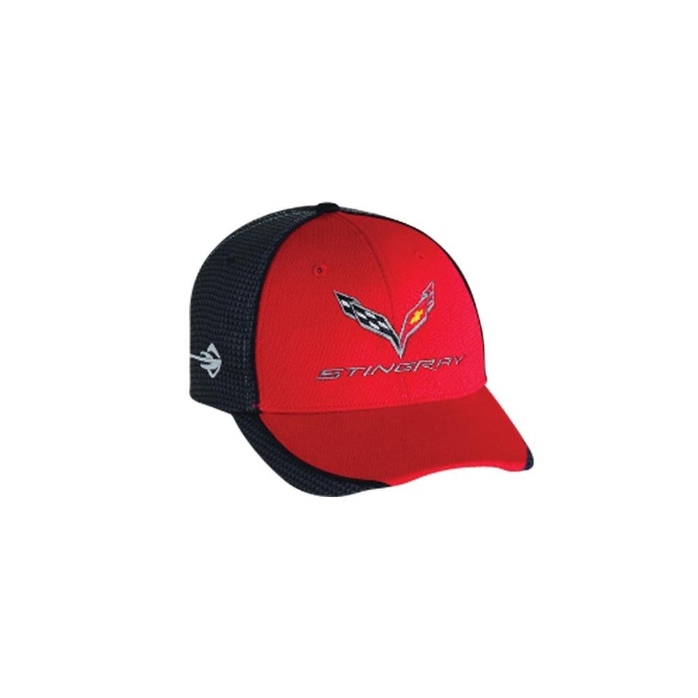 Corvette Hat/Cap - Embroidered - Carbon Fiber Pattern - Red : C7 Stingray