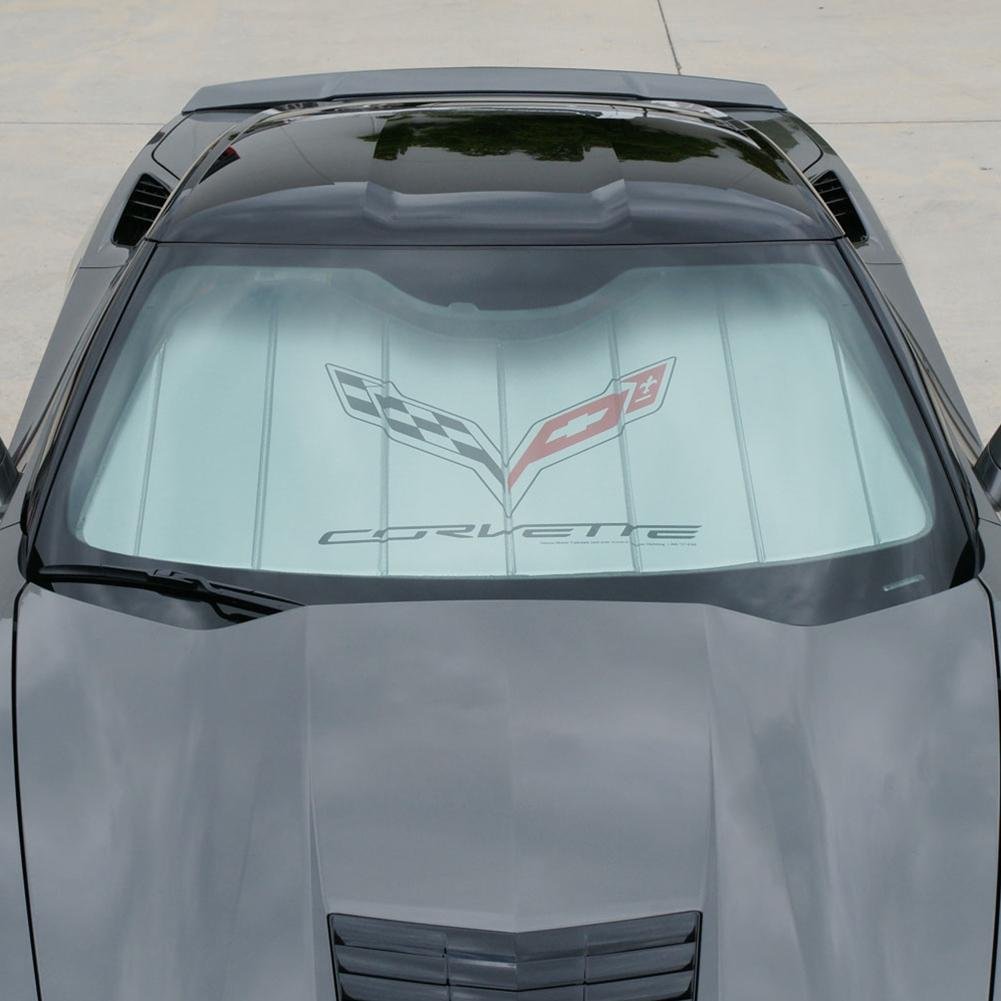 Corvette Logo Accordion Style Sunshade - Insulated Silver : C7 Stingray, Z51, Z06, Grand Sport