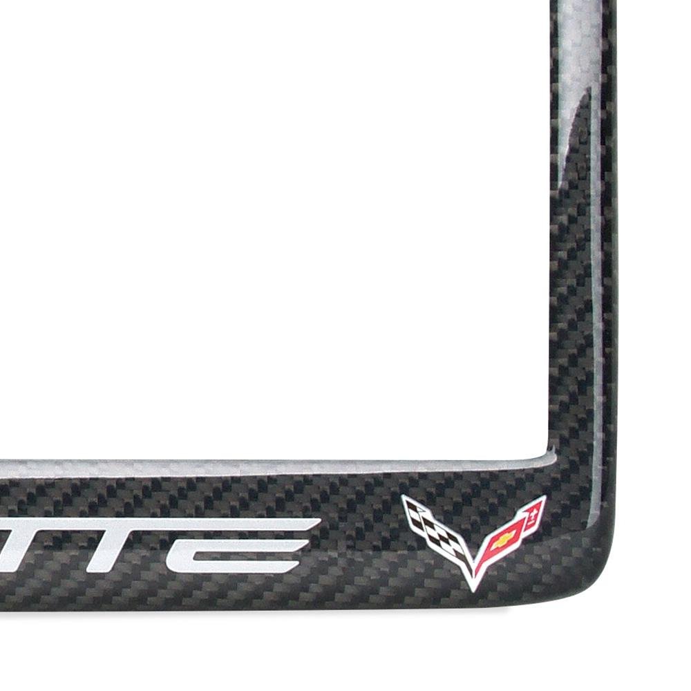 C7 Lite Gray Corvette script with w/Double Logo License Plate Frame - Carbon Fiber : C7 Stingray