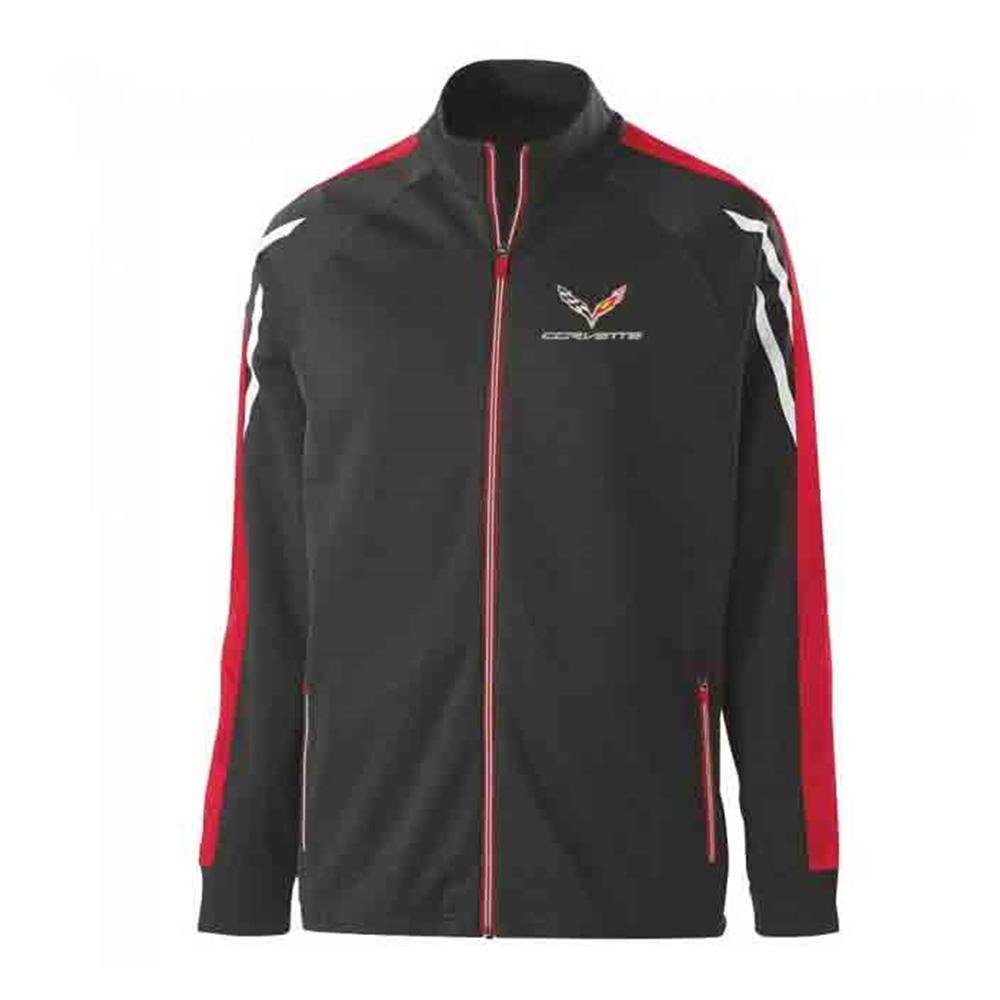 C7 Corvette Tri-Color Jacket with C7 Emblem : Black Heather, Scarlet/White