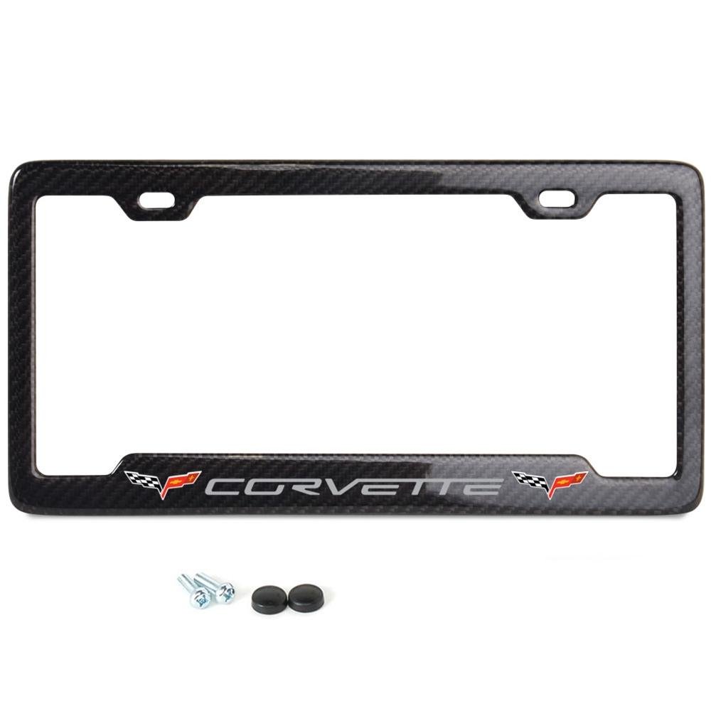 Corvette Gray Script w/Double Logo License Plate Frame - Carbon Fiber : C6 2005 - 2013