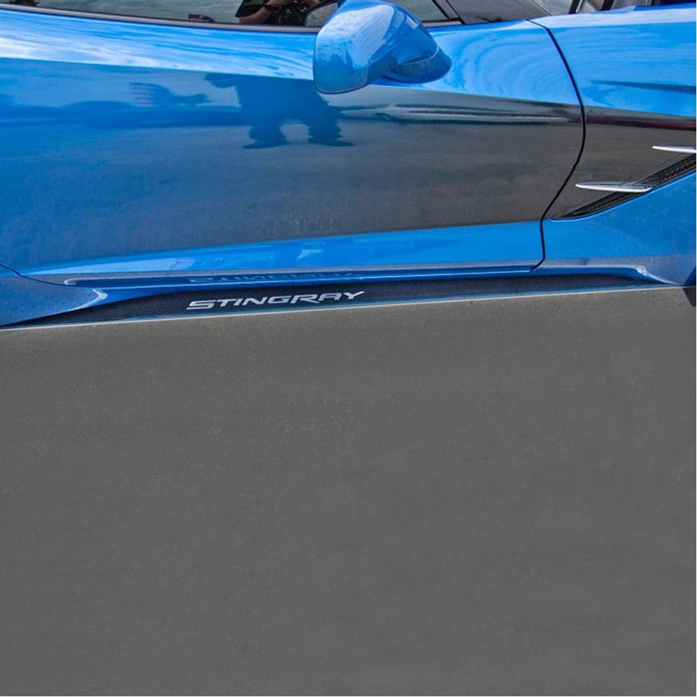 Corvette Side Skirts Stainless Steel w/Carbon Fiber w/Stingray Script : C7 Stingray