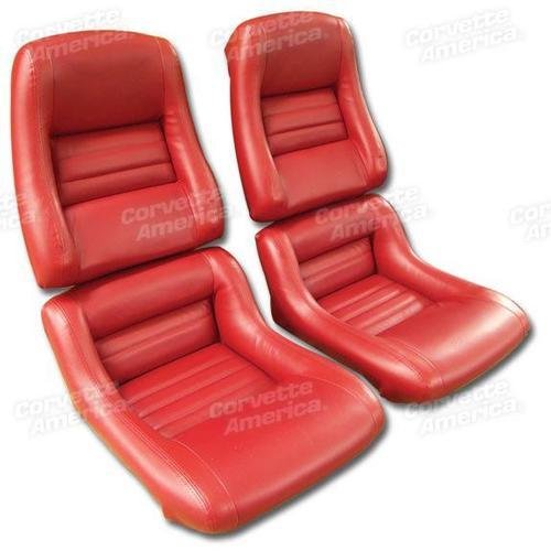 Corvette Mounted Leather Seat Covers. Red Lthr/Vinyl Original 2-Bolster: 1979-1981