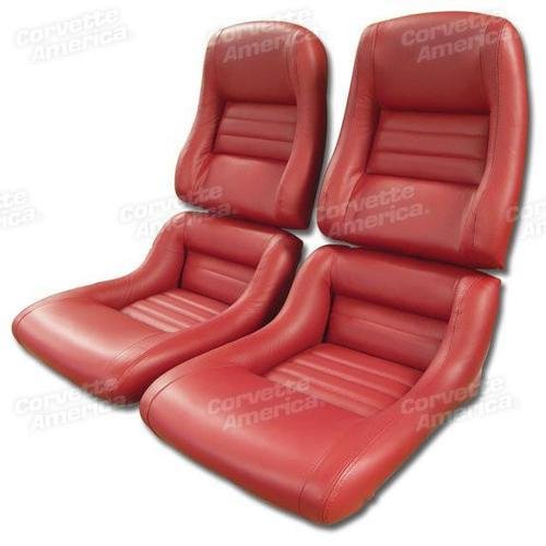 Corvette Mounted Leather Seat Covers. Red 100%-Leather 2-Bolster: 1979-1981