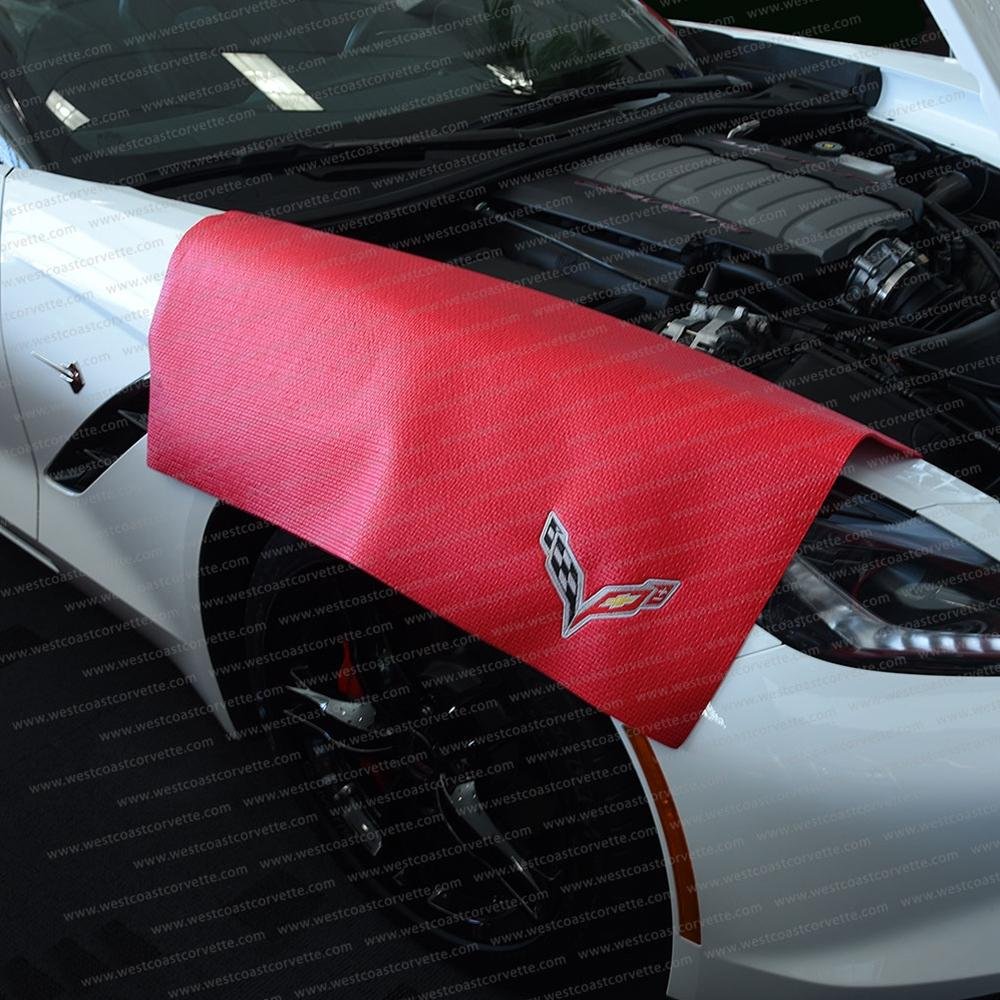 Corvette Fender Mat with C7 Crossed Flags Logo - 36" X 24" : Red