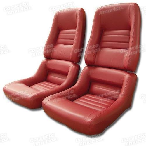 Corvette Mounted Leather Seat Covers. Red 100%-Leather 4-Bolster: 1979-1981