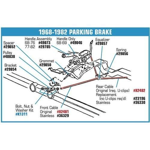 Corvette Front Park Brake Cable Kit - Stainless Steel: 1967-1982
