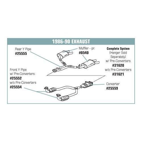 Corvette Exhaust System. W/O Converters Except ZR1: 1986-1990