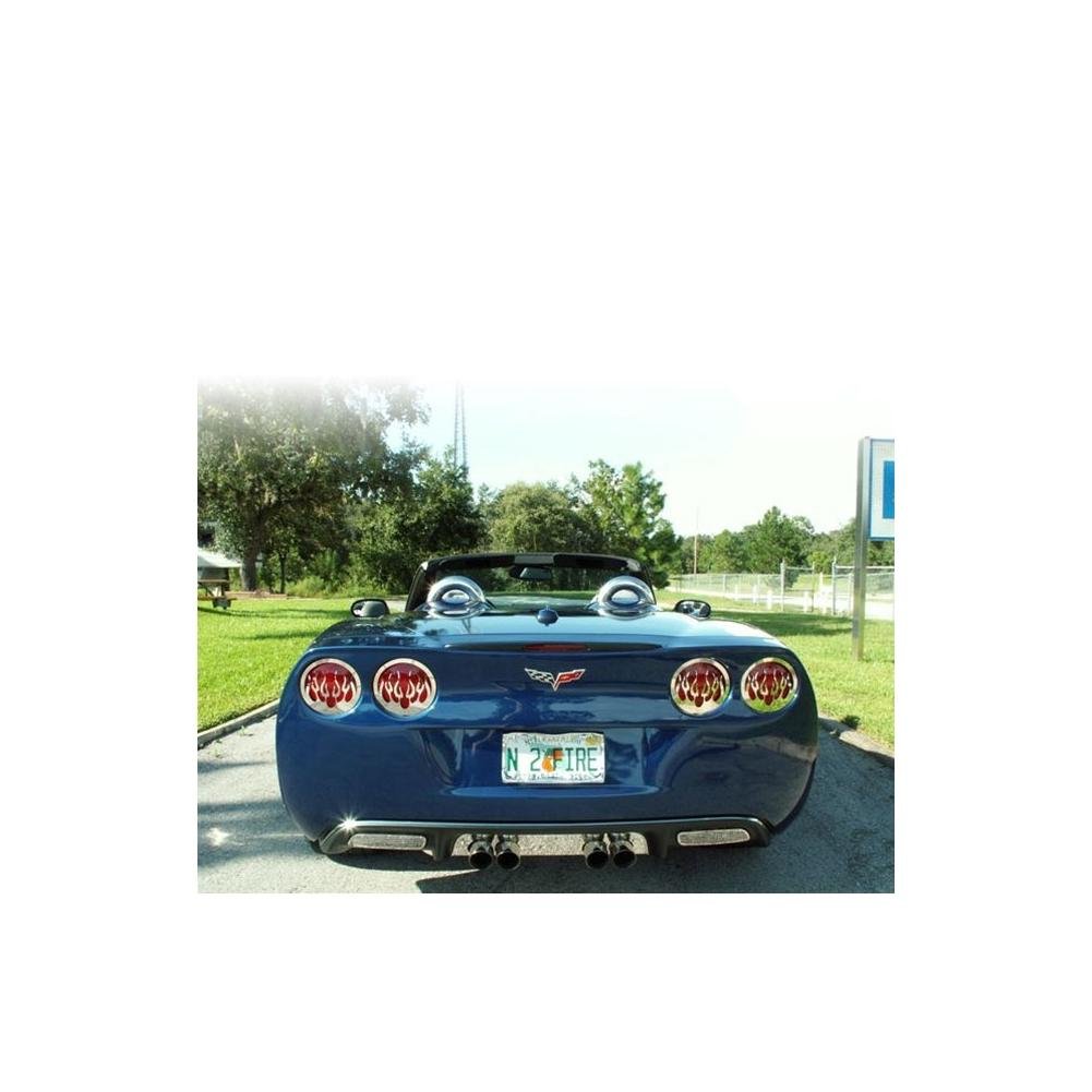Corvette Taillight Grilles with Flames - Polished Stainless Steel 4 Pc. : 2005-2013 C6,Z06,ZR1,Grand Sport