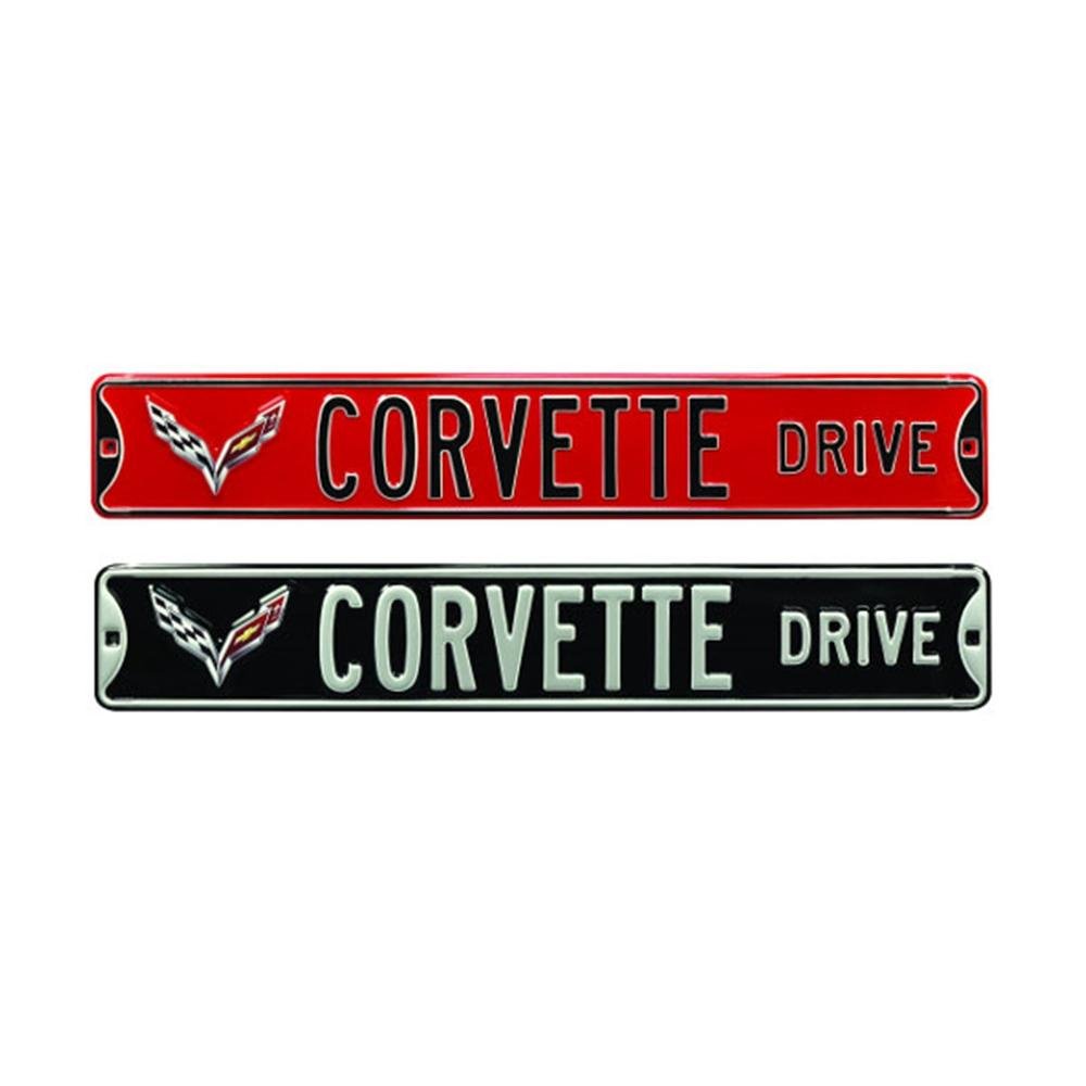 Corvette Drive Crossed-Flag Emblem - Metal Sign : C7 Stingray, Z51