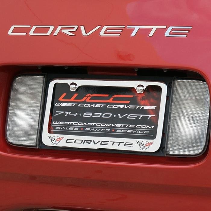 Corvette Chrome License Plate Frame w/Double Logo : C5 1997-2004