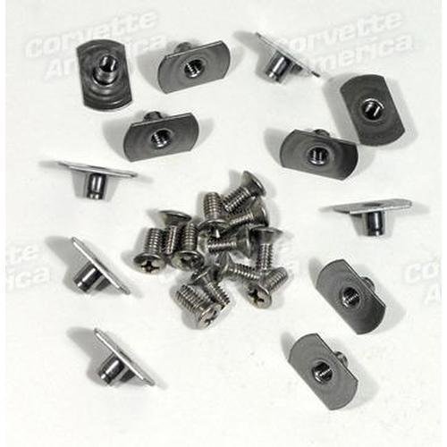 Corvette Softtop Header Weatherstrip Screw & T-Nut Set.: 1956-1962