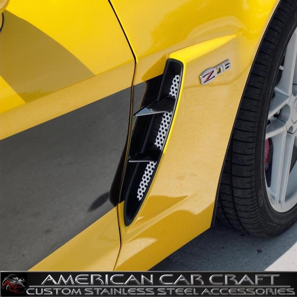 Corvette Front Fender Duct Grille Overlay with Spears - Perforated Stainless Steel : 2006-2013 Z06