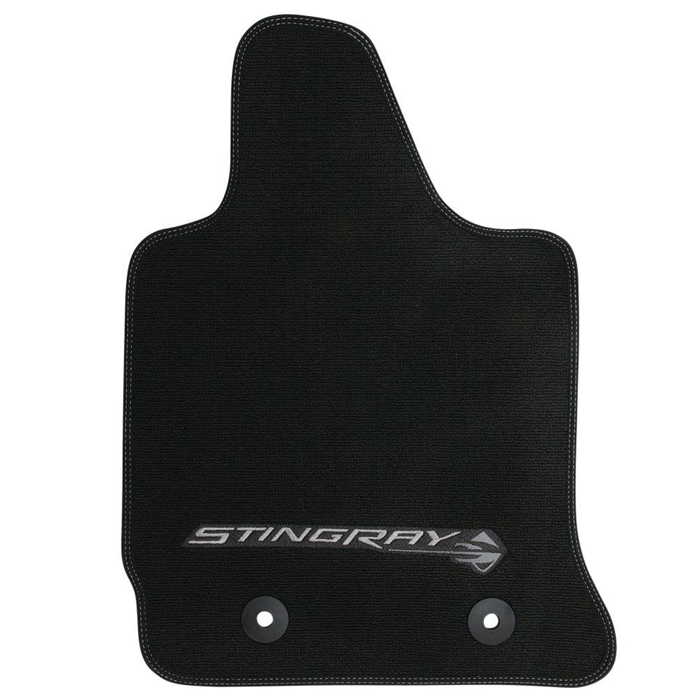 C7 Corvette Floor Mats - Black w/Stingray Logo and Colored Border Stitching: C7 Stingray