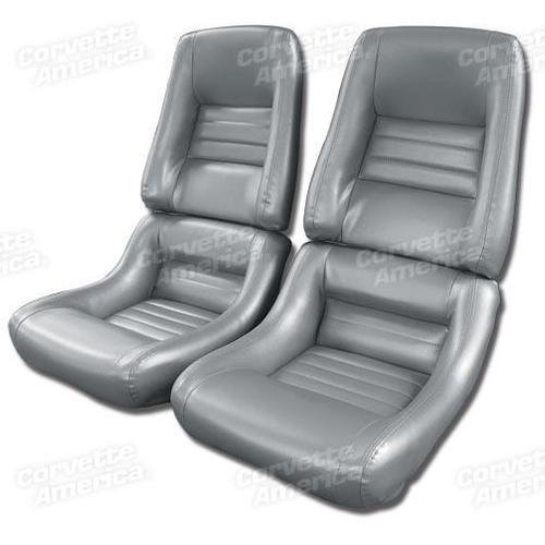 Corvette Mounted Leather Like Seat Covers. Silver 4-Bolster: 1981