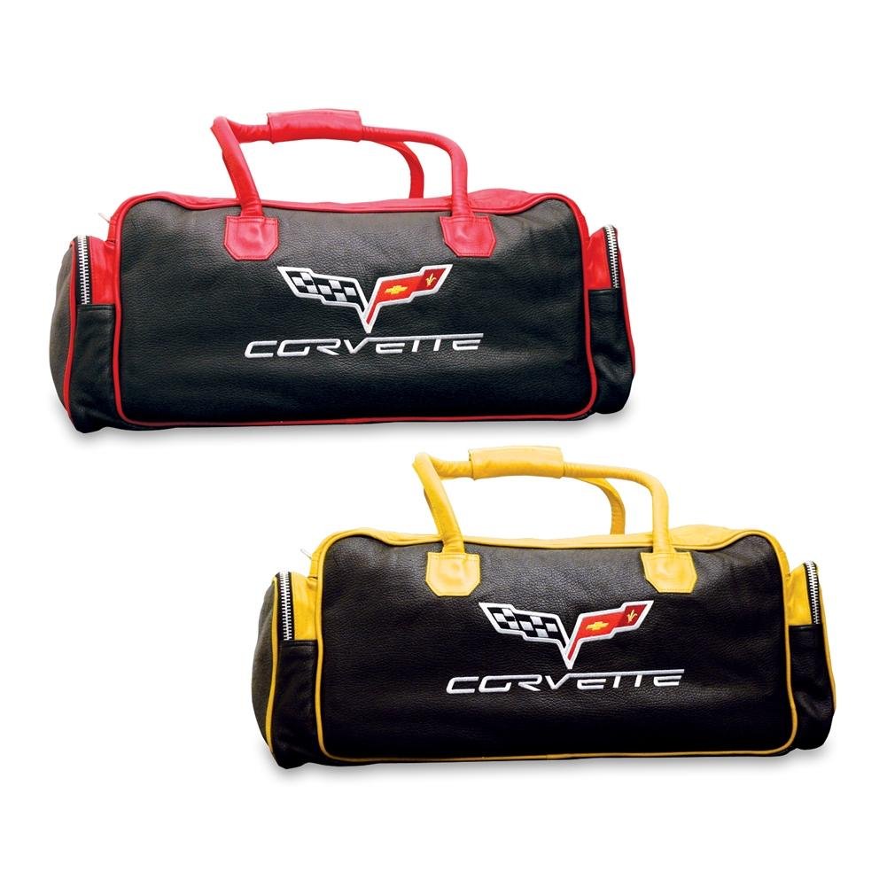 Corvette Duffel Bag Leather with C6 Logo - Two Tone (Black with Red)
