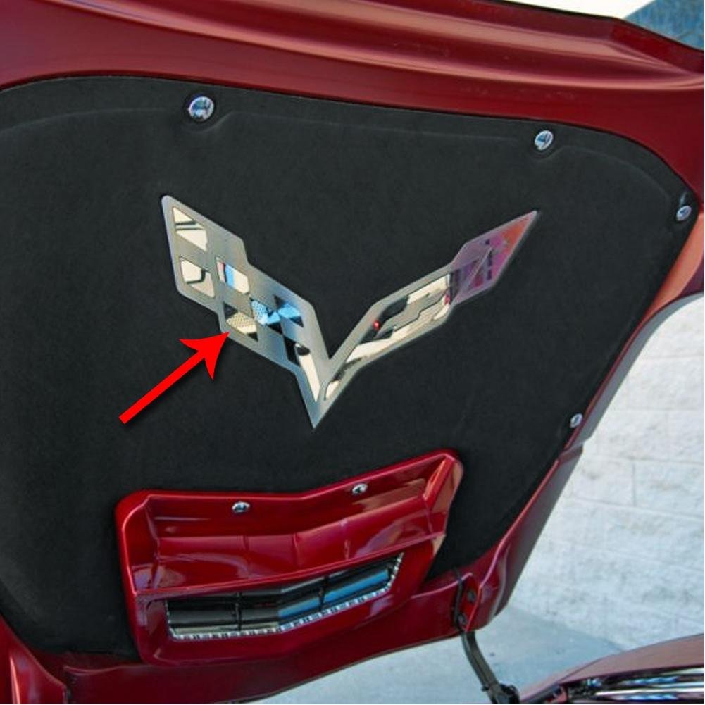 Corvette Hood Panel Badge - Crossed Flags - Polished/Brushed Stainless Steel : C7 Stingray, Z51