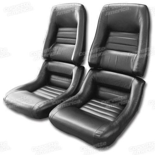 Corvette Mounted Leather Seat Covers. Black 100%-Leather 4-Bolster: 1979-1981