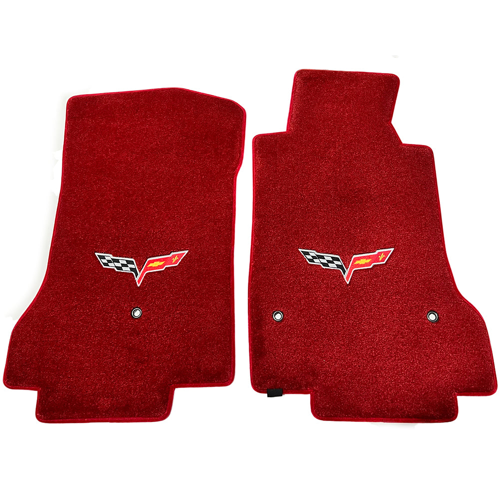 Corvette Lloyd Ultimat Floor Mats - Red with C6 Emblem : C6 2007.5-2013 Early (Post Syle Anchor)